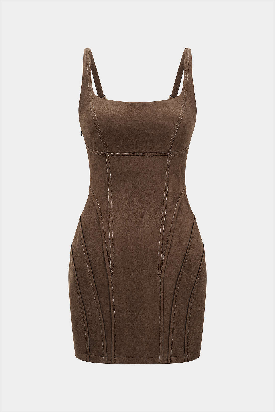 Suede Square Neck Tie Back Sleeveless Mini Dress - Flockneti