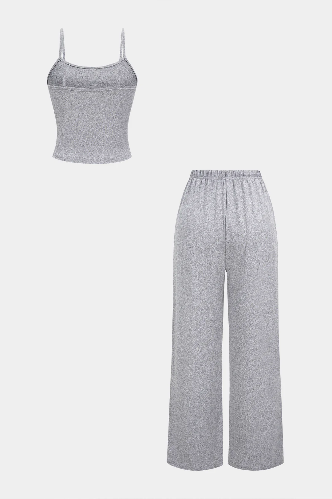 Solid Basic Cropped Cami Top And Drawstring Wide Leg Pants Set - Flockneti