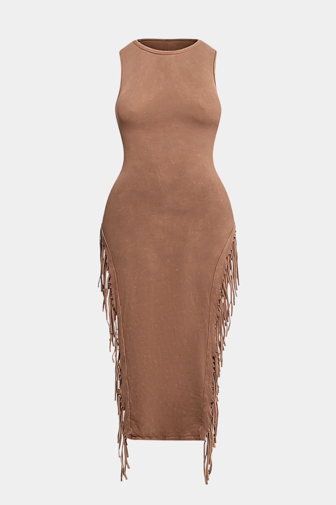 Plus Size Fringe Round Neck Sleeveless Midi Dress - Flockneti
