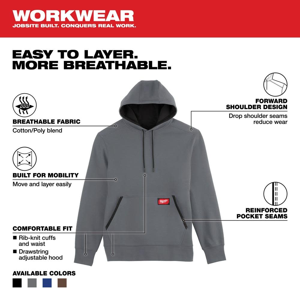 Milwaukee Midweight Pullover Hoodie Gray Large - Flockneti
