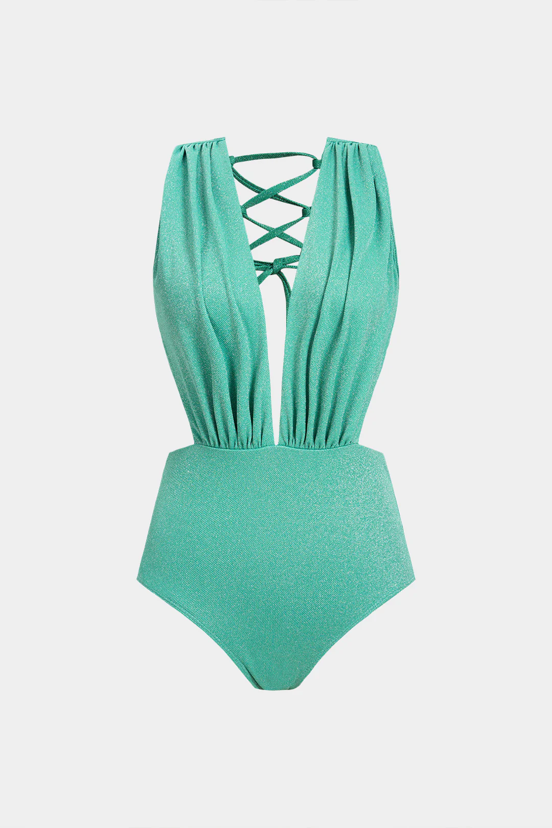 Deep V-neck Tie Back Backless Swimsuit - Flockneti