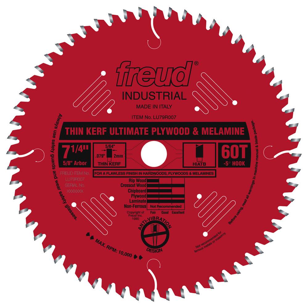 Freud 7-1/4 In. x 60T Thin Kerf Ultimate Plywood & Melamine Blade - Flockneti