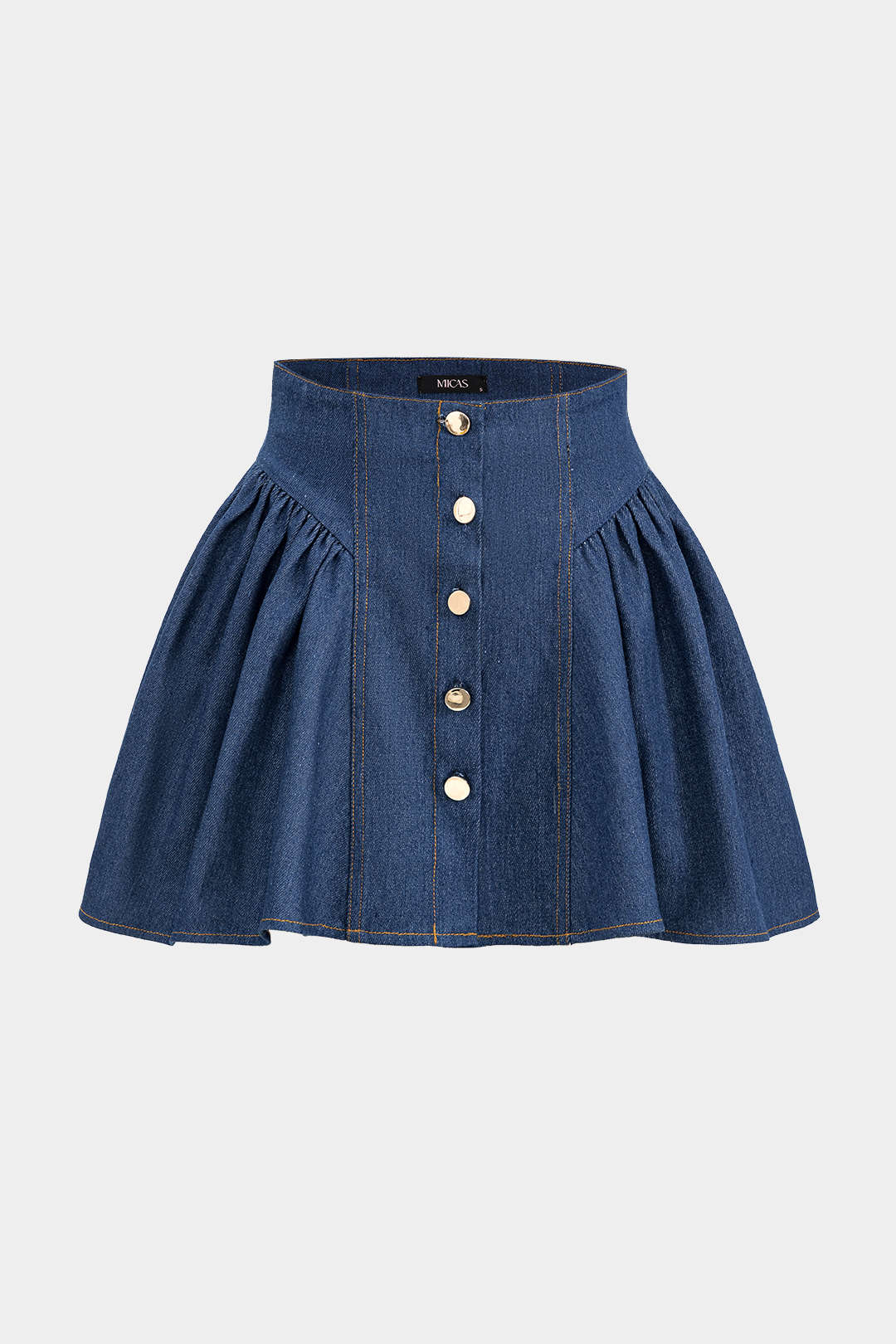 Denim Ruched Button High Waist Skirt - Flockneti