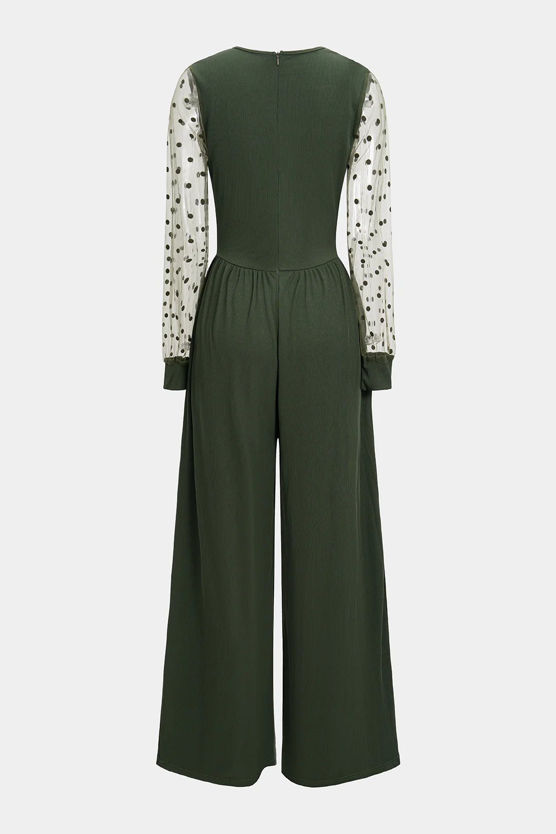 Polka Dots Print Patchwork Long Sleeve Jumpsuit - Flockneti