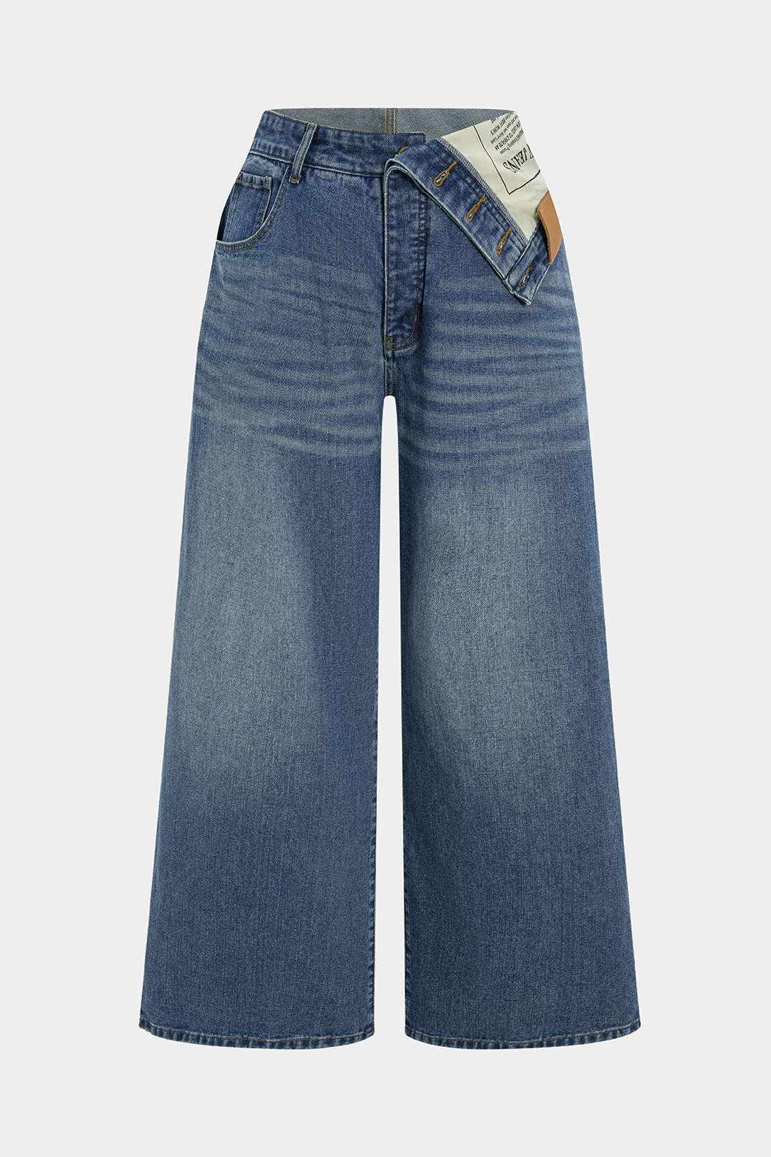 Plus Size Denim Asymmetrical High Waist Jeans - Flockneti