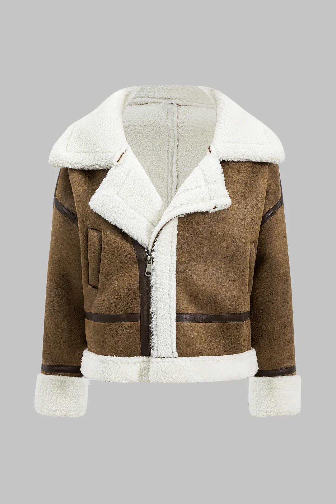 Suede Patchwork Zipper Jacket - Flockneti