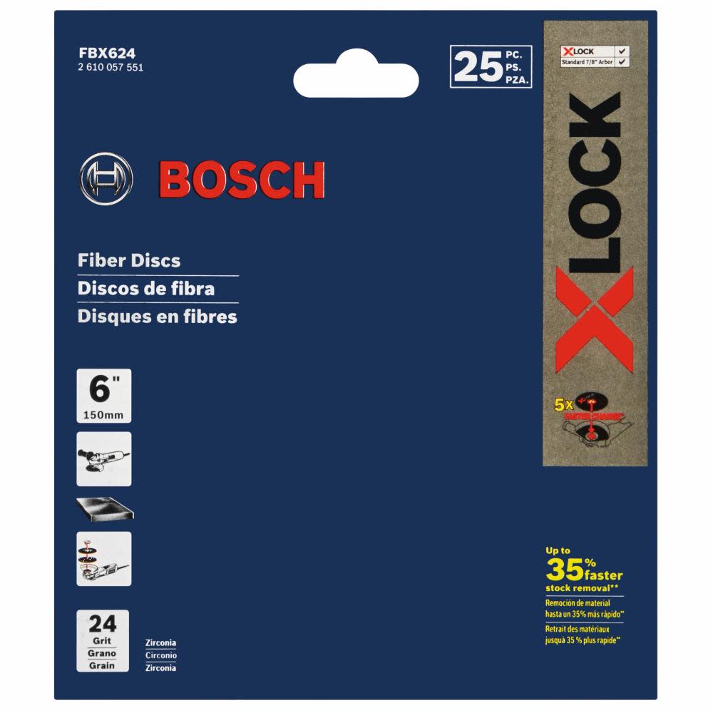 Bosch X LOCK Coarse Grit Abrasive Fiber Discs 6″ 24 Grit 25pc - Flockneti