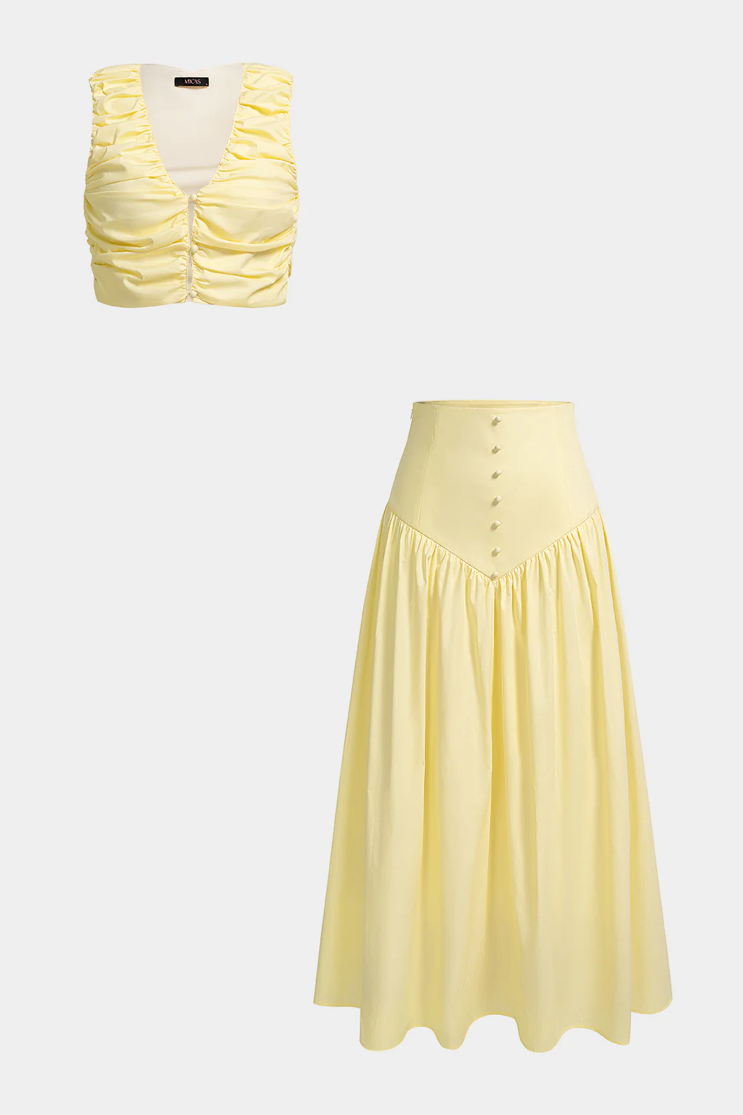 V-Neck Ruched Tank Top And High Waist Skirt Set - Flockneti