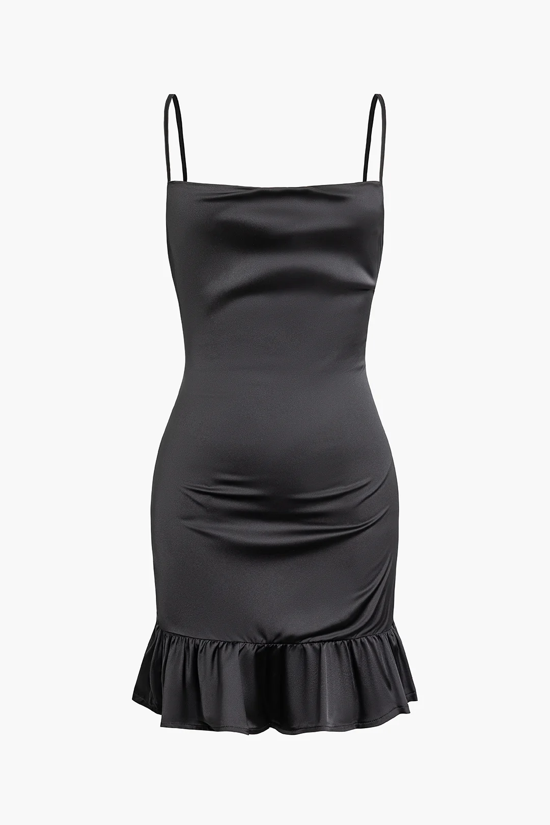 Satin Ruffle Hem Backless Sleeveless Mini Dress - Flockneti