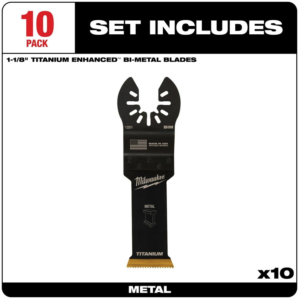 Milwaukee OPEN-LOK 1-1/8″ TITANIUM ENHANCED BI-METAL METAL BLADES 10PK - Flockneti
