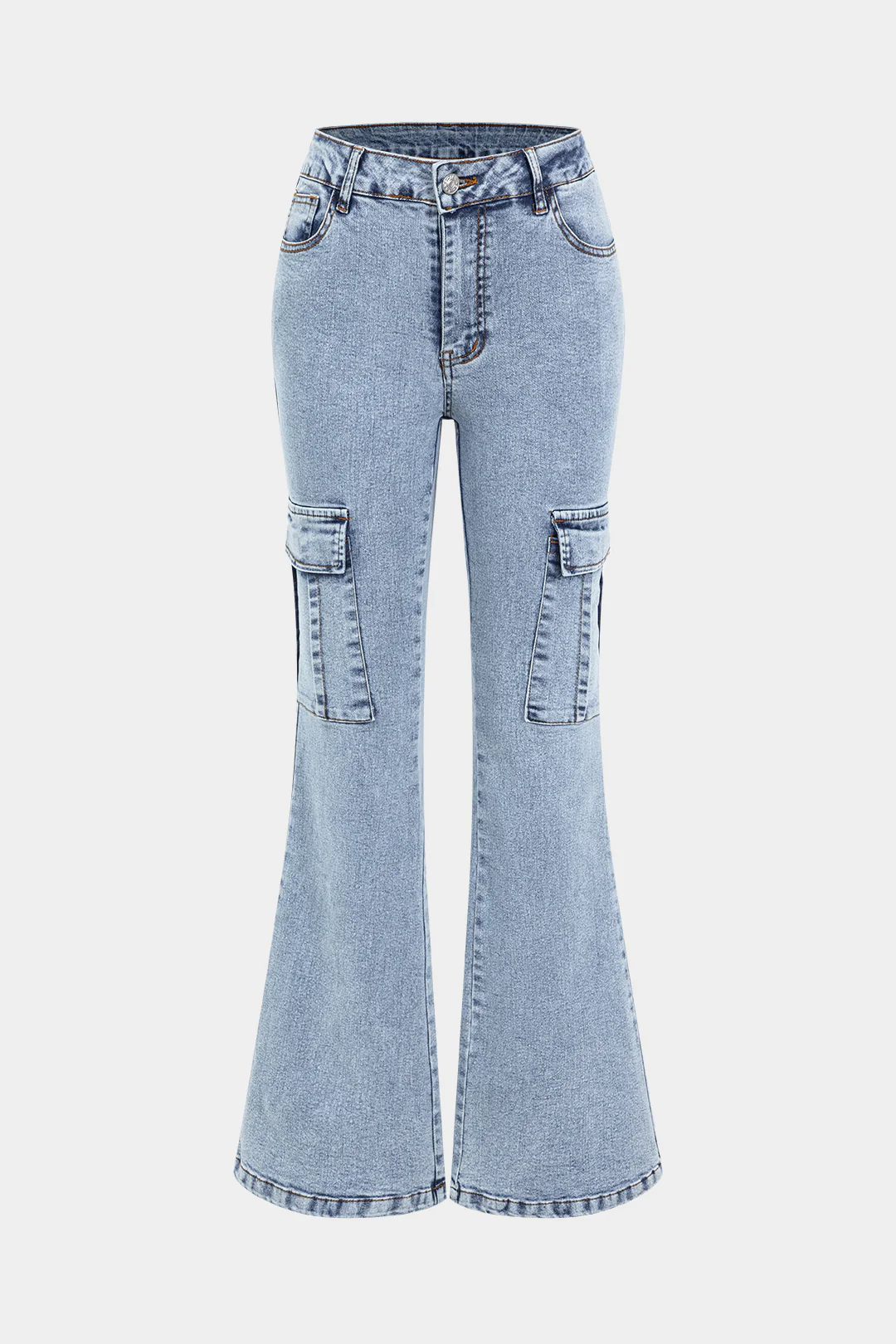 Denim High Waist Pocket Flared Jeans - Flockneti