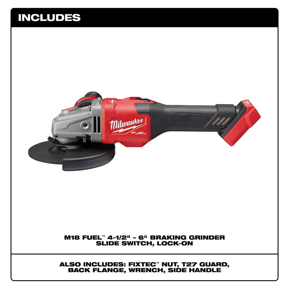 Milwaukee M18 FUEL 4-1/2 in.-6 in. Lock-On Braking Grinder with Slide Switch - Flockneti