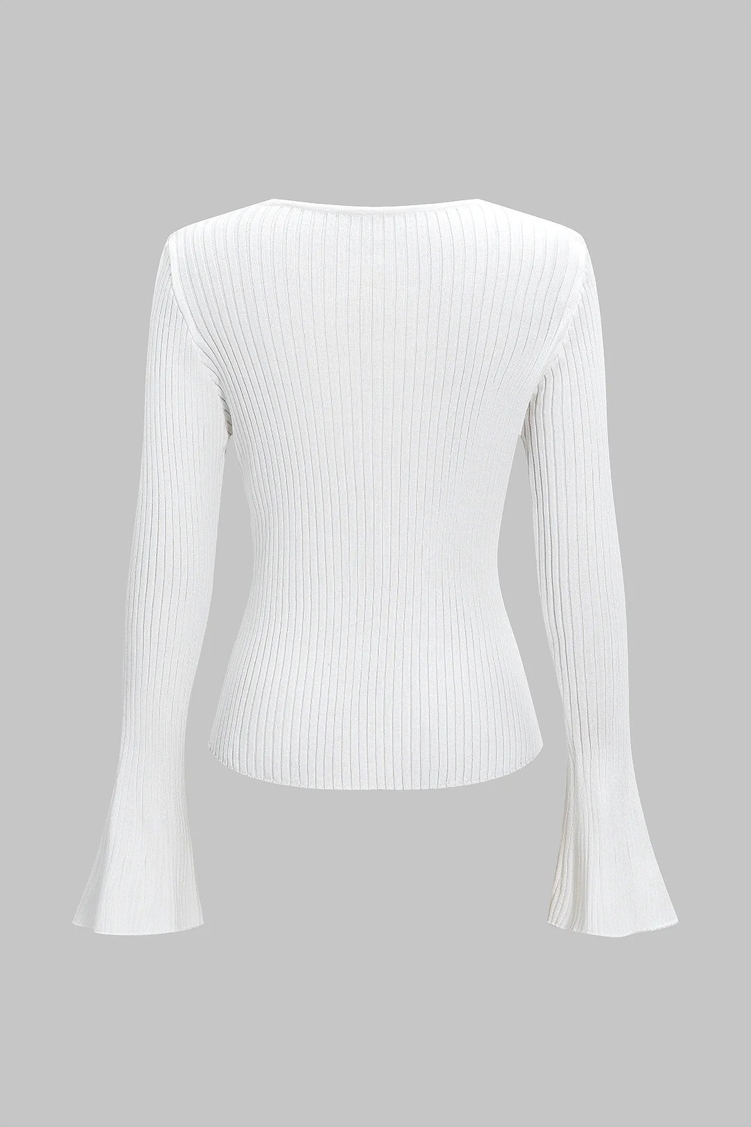 Ribbed Button Bell Sleeve Long-Sleeve Sweater Top - Flockneti