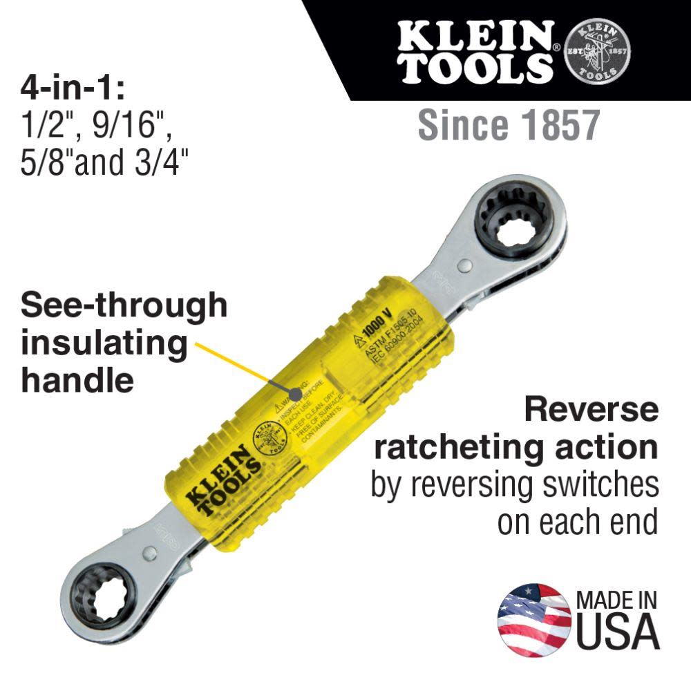 Klein Tools Lineman’s Insulated 4-in-1 Box Wrench - Flockneti