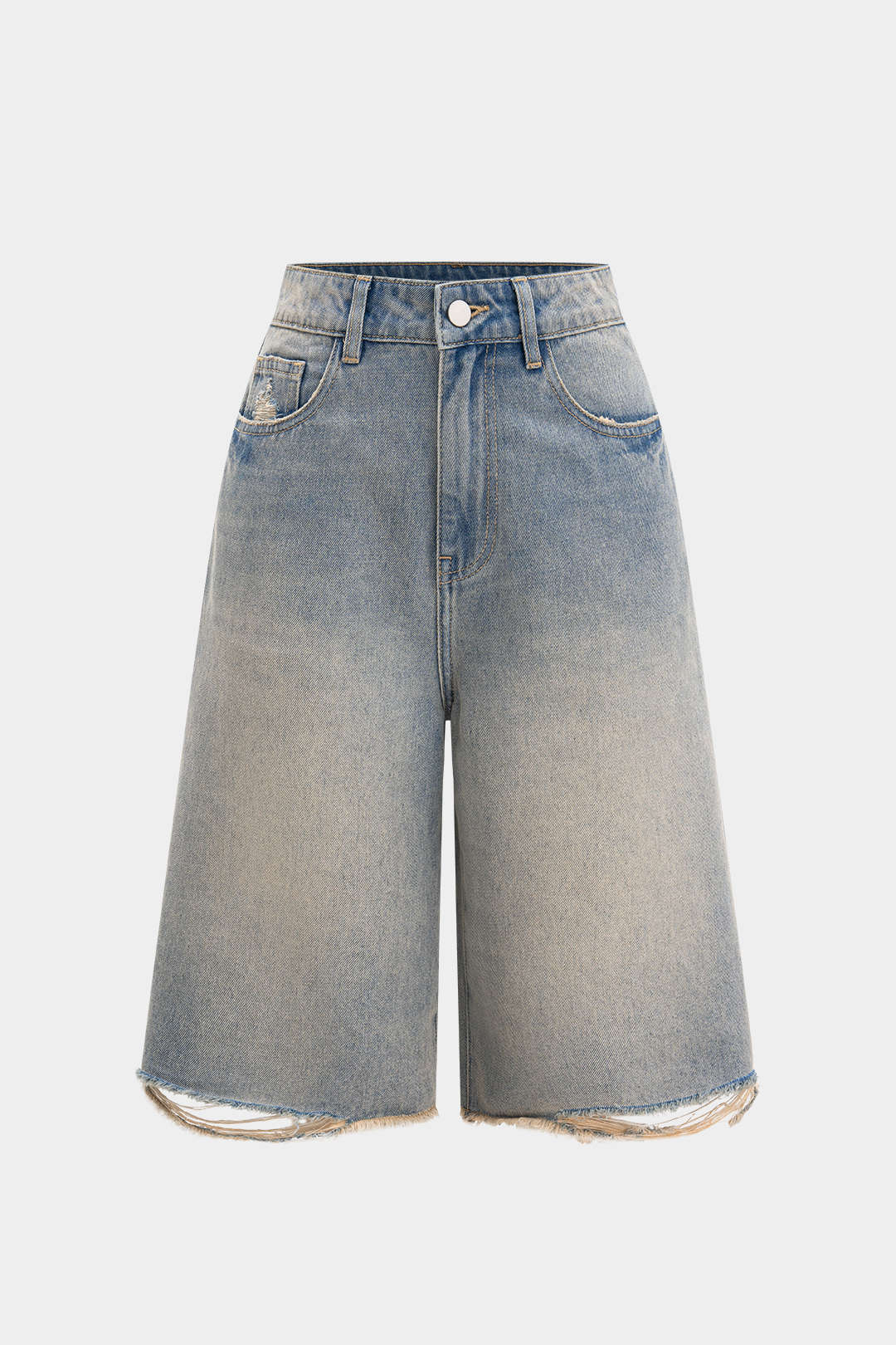Denim Straight Leg Ripped Frayed Jorts - Flockneti