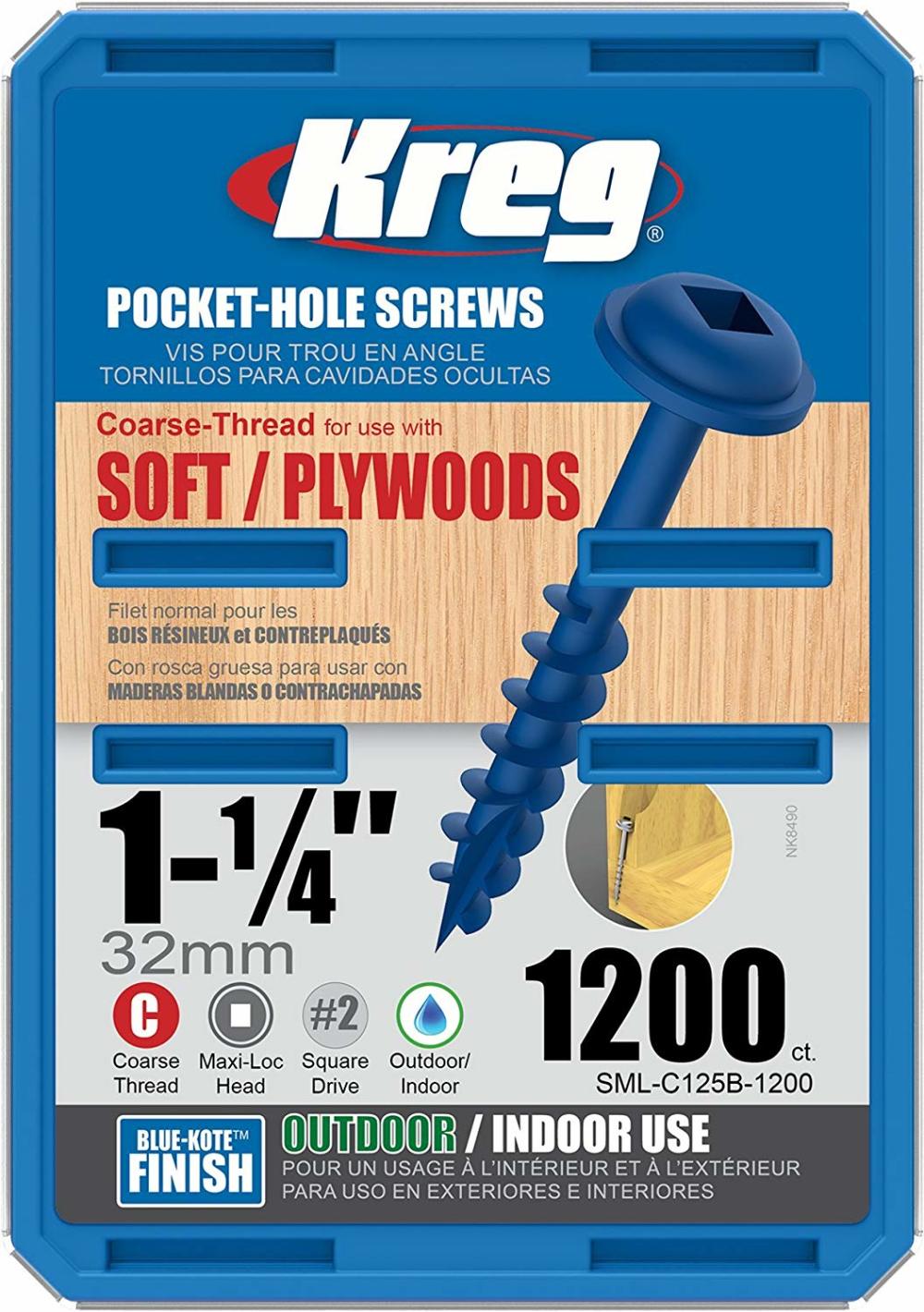 Kreg 1-1/4″ #8 CRS WH Blue-Kote Pocket Screw – 1200ct - Flockneti