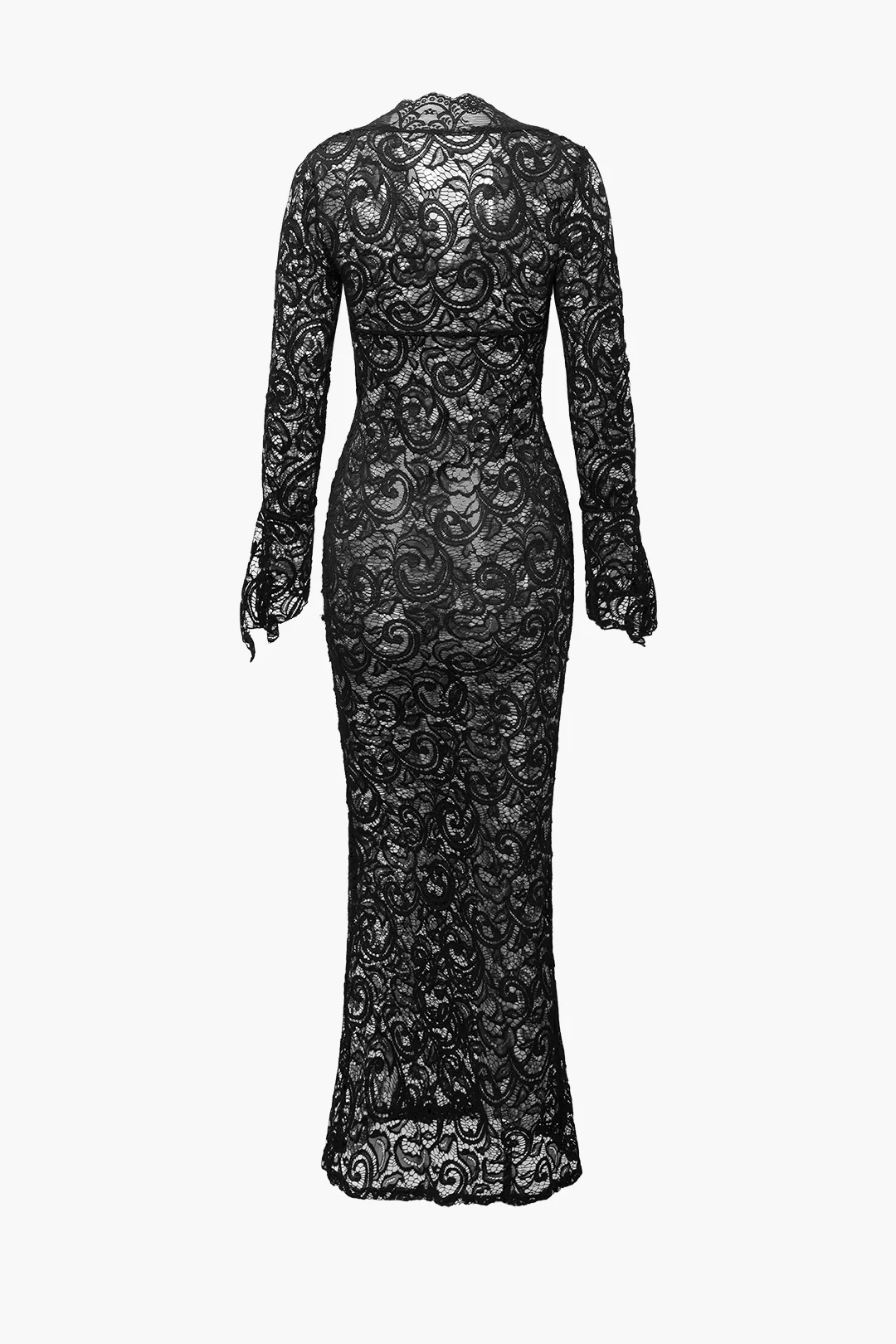 Lace V-Neck Shell Long Sleeve Maxi Dress - Flockneti
