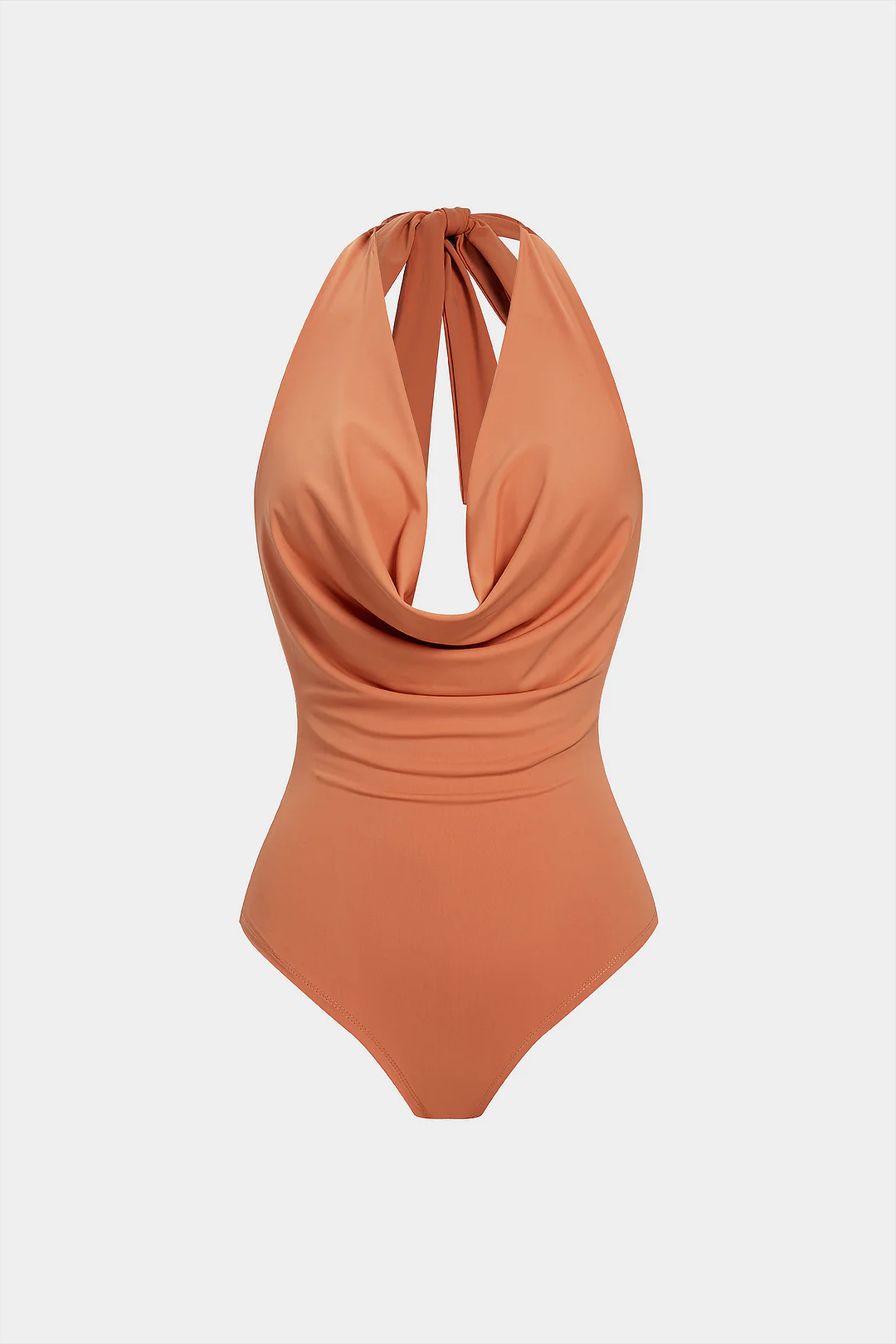 Halter Draped Cowl Neck Tie-Up Sleeveless Bodysuit - Flockneti