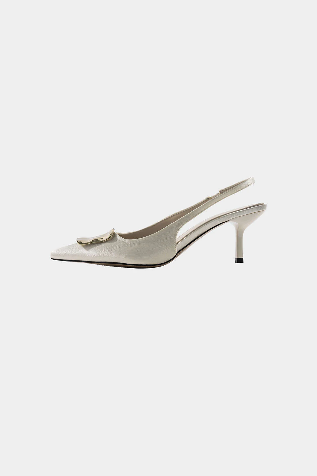 Metallic Decor Buckle Pointed Heels - Flockneti