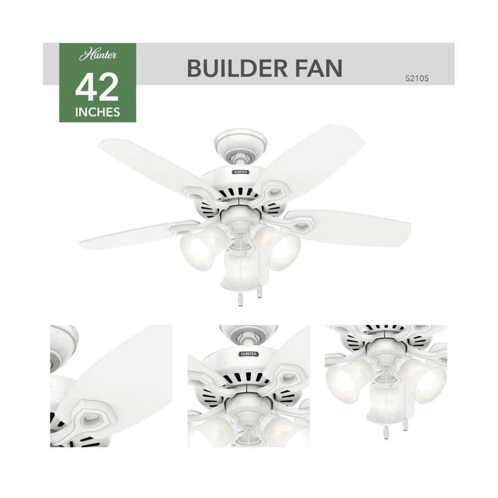 Hunter Fan Builder Ceiling Fan 42″ LED Indoor Snow White - Flockneti