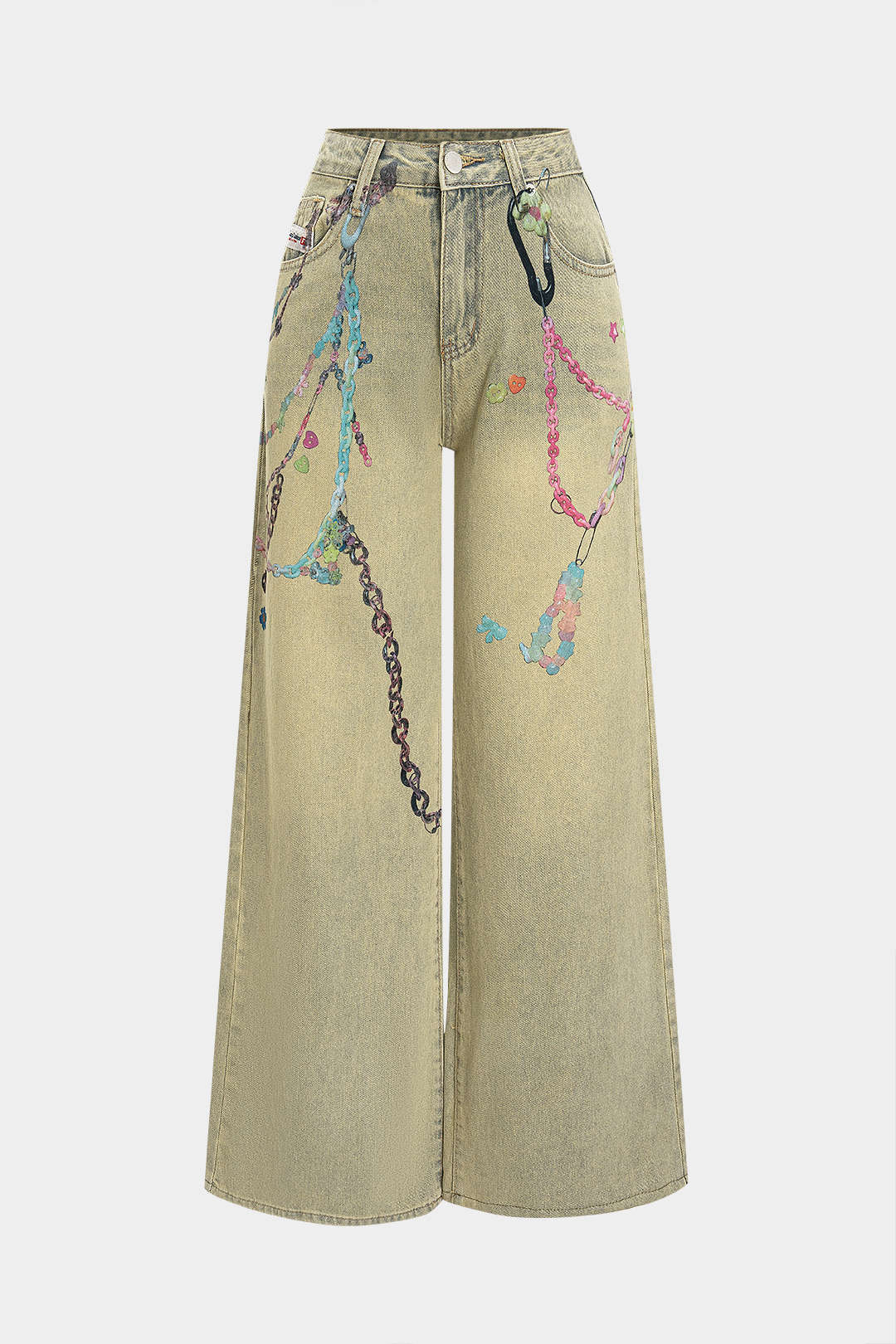 Denim Illusion Chain Pattern Straight Leg Jeans - Flockneti