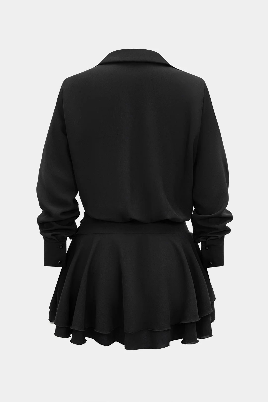 Ruffle Hem Cut Out Long-Sleeve Mini Dress - Flockneti