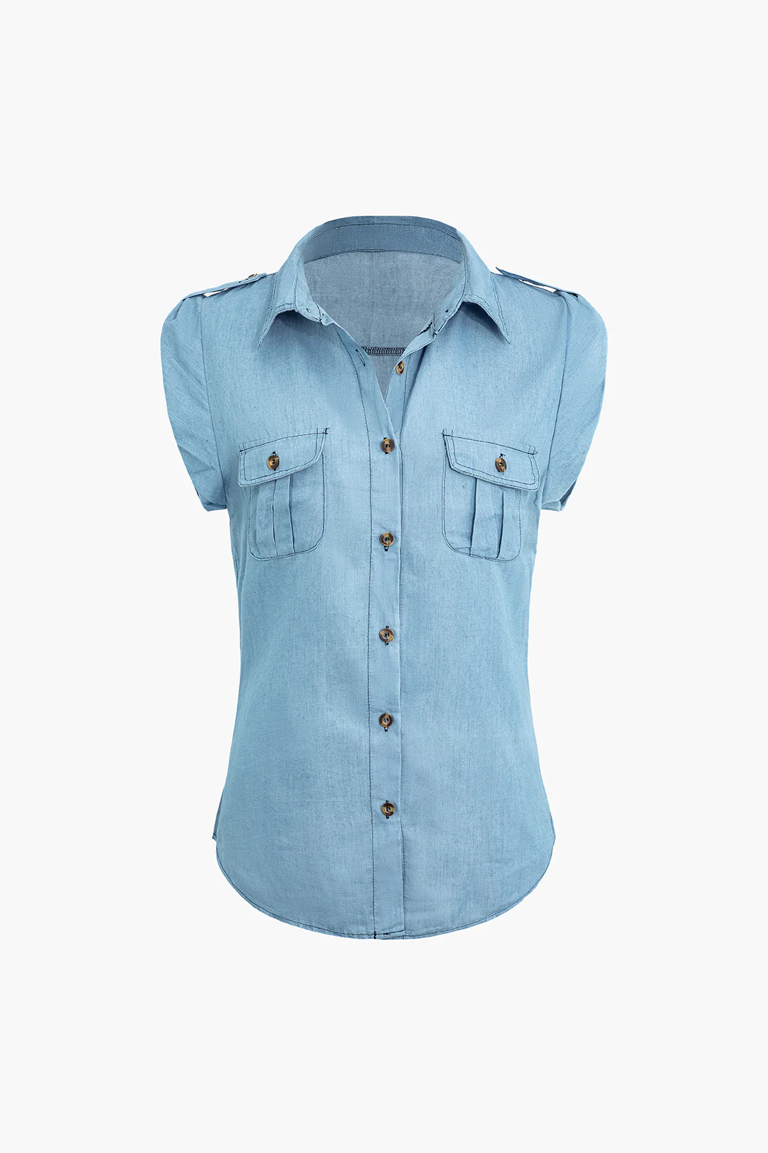 Denim V-Neck Pocket Sleeveless Shirt - Flockneti