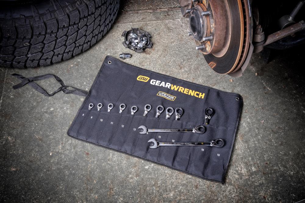 GEARWRENCH Ratcheting Wrench Set with Wrench Roll 90 Tooth 12 Point Metric Reversible 12pc - Flockneti