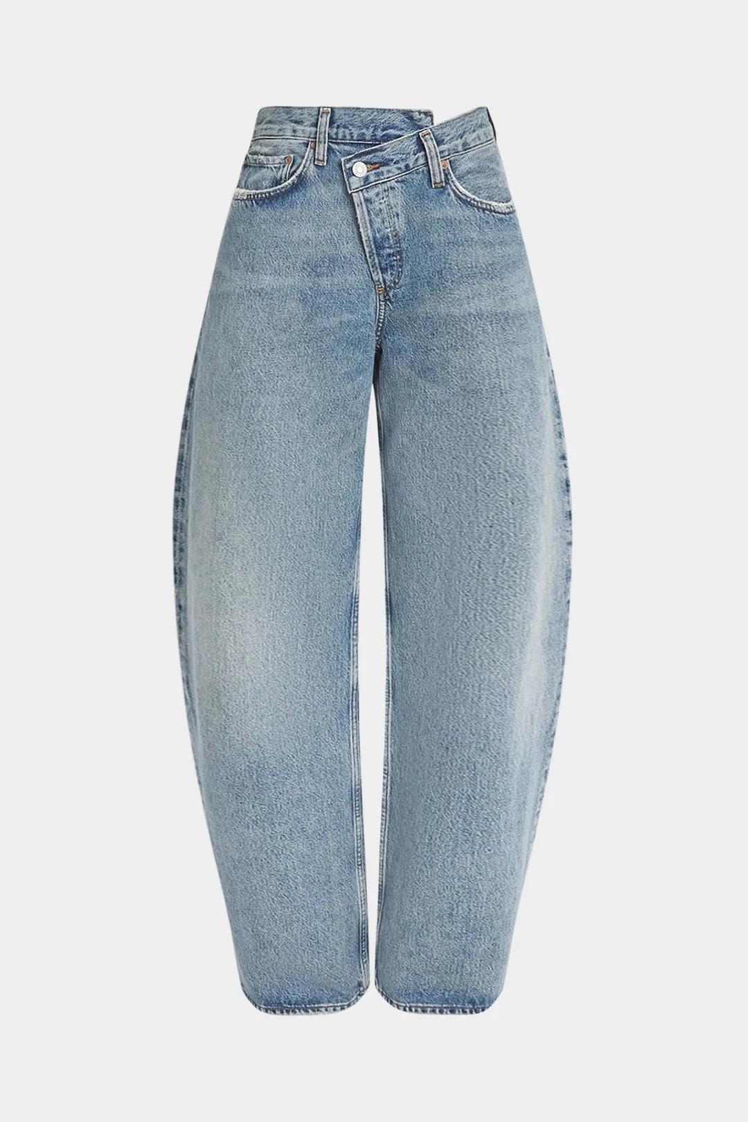 Denim Asymmetrical Waistband Wide Leg Jeans - Flockneti