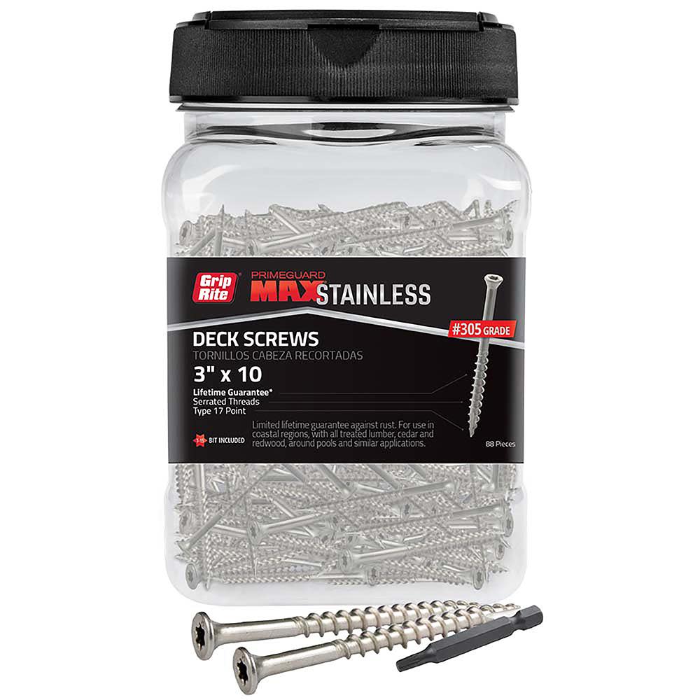 Grip Rite PrimeGuard Max PrimeGuard Max 88Ct Deck Screw Stainless 3 in Star Drive Head - Flockneti