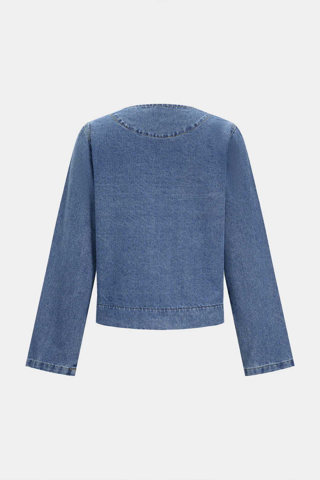 Denim Round Neck Pocket Outerwear - Flockneti