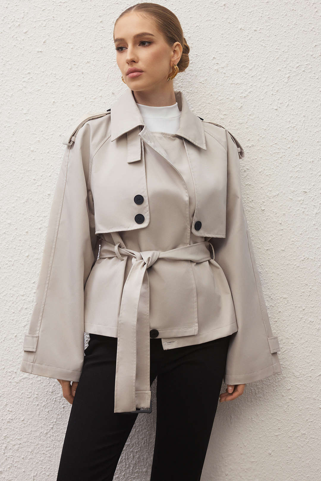 Lapel Button Belted Coat - Flockneti