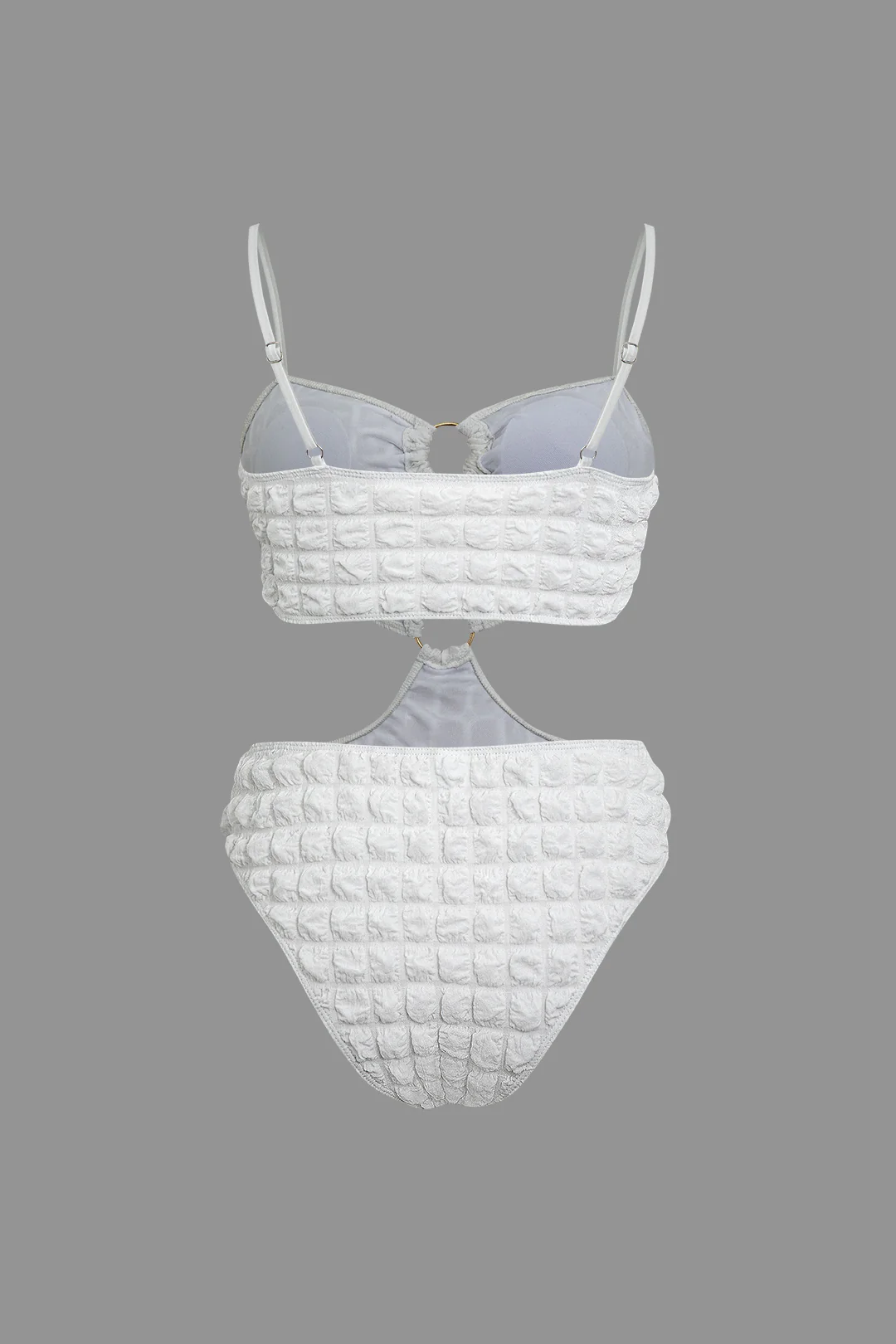 Metallic Decor Hollow Out Ruched Swimsuit - Flockneti