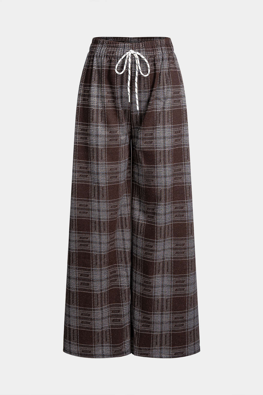 Plaid Print High Waist Drawstring Pants - Flockneti