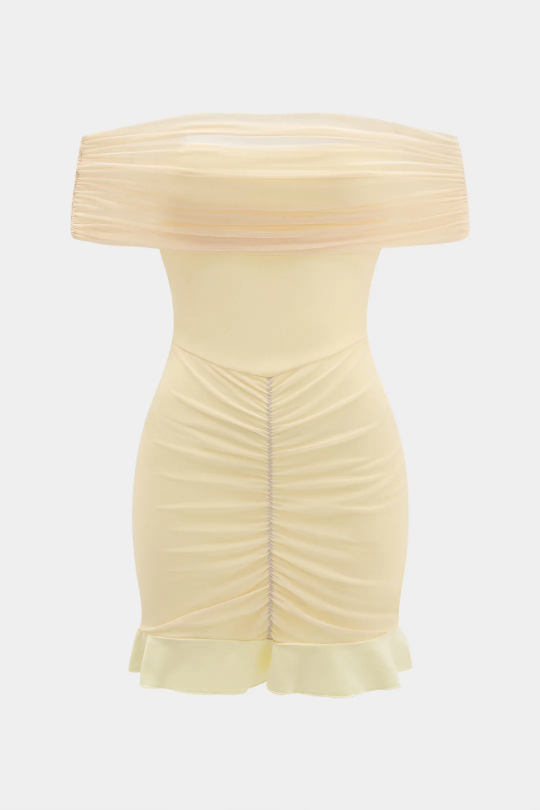 Mesh Off Shoulder Ruffle Hem Ruched Sleeveless Midi Dress - Flockneti