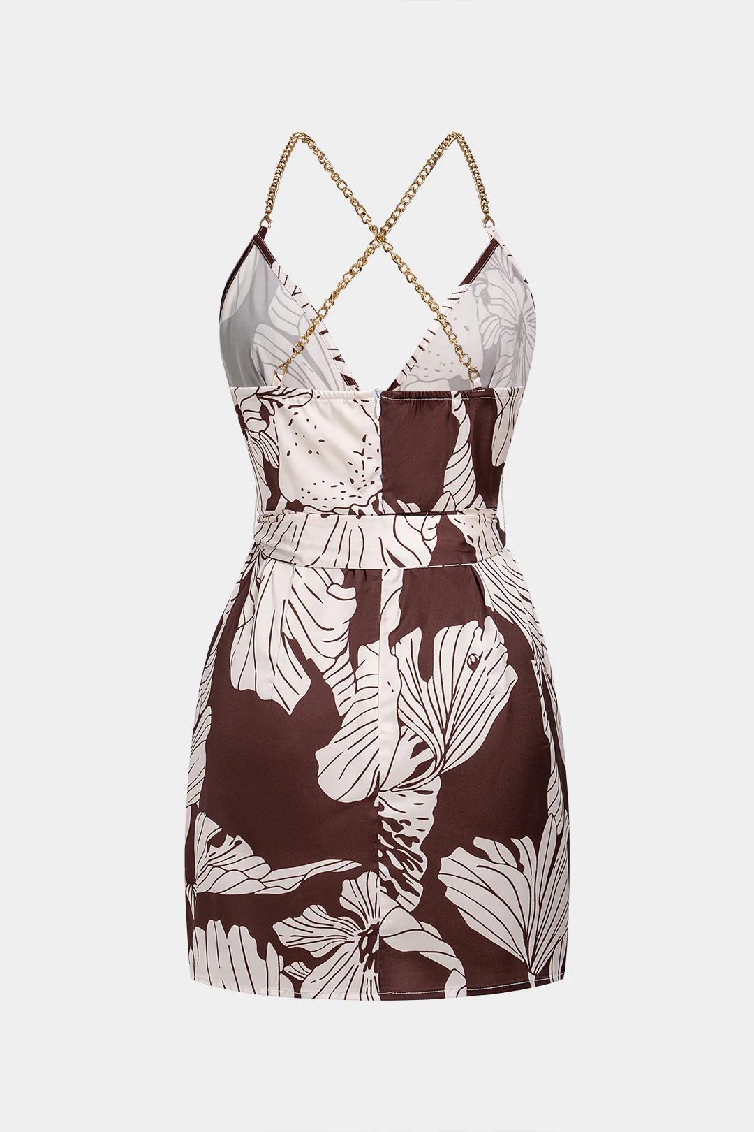 Floral Print Satin V-Neck Tie-Up Crossed Backless Sleeveless Mini Dress - Flockneti