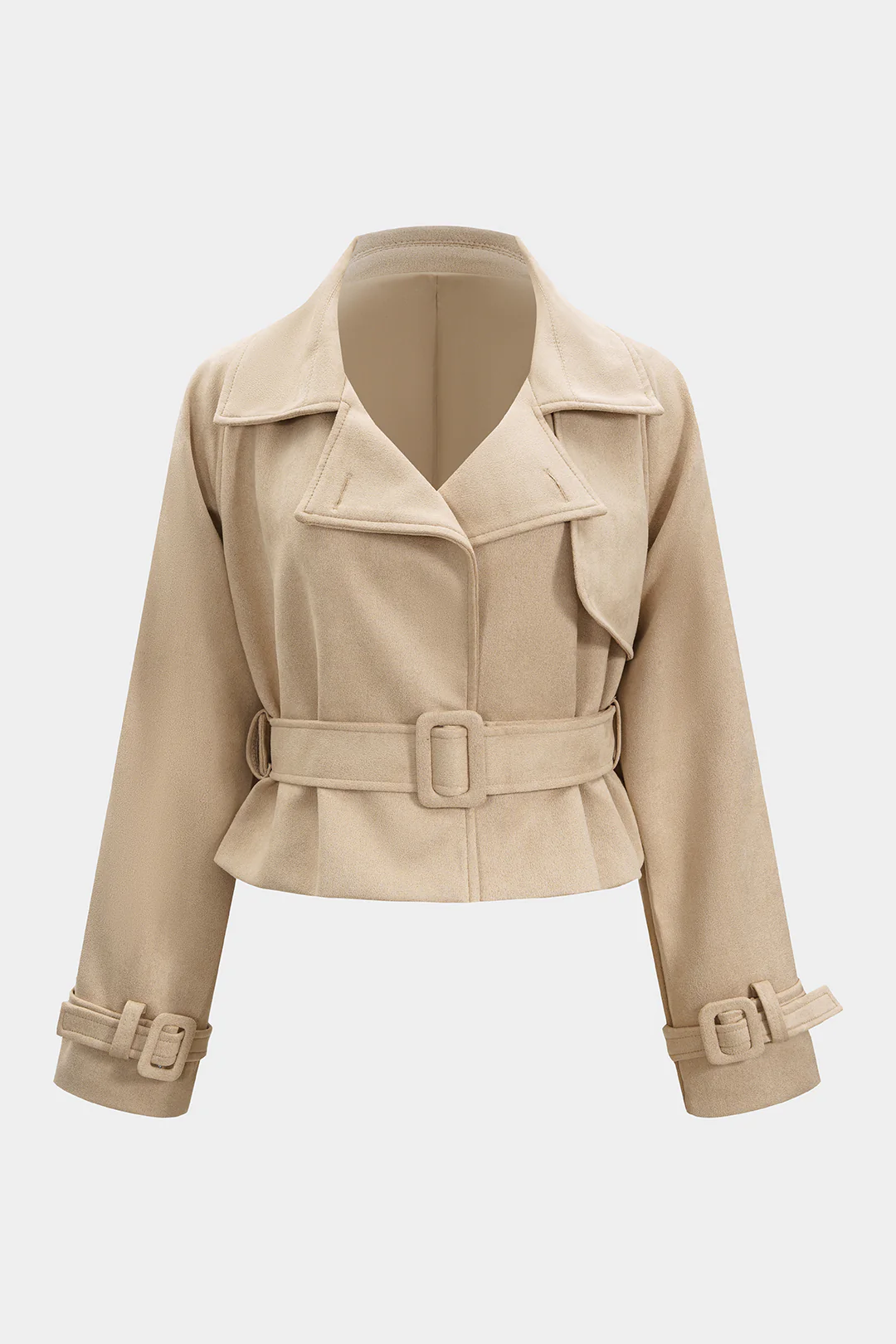 Suede Lapel Belted Jacket - Flockneti