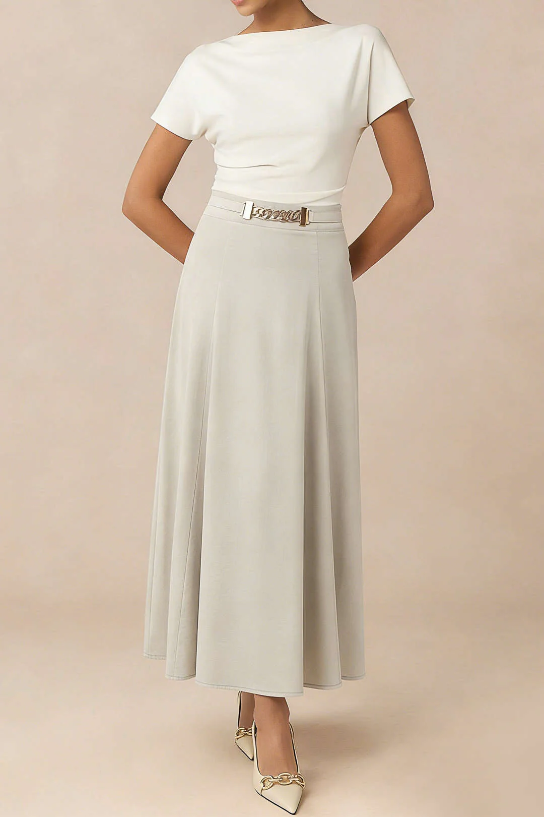 Metallic Decor Zipper High Waist Skirt - Flockneti