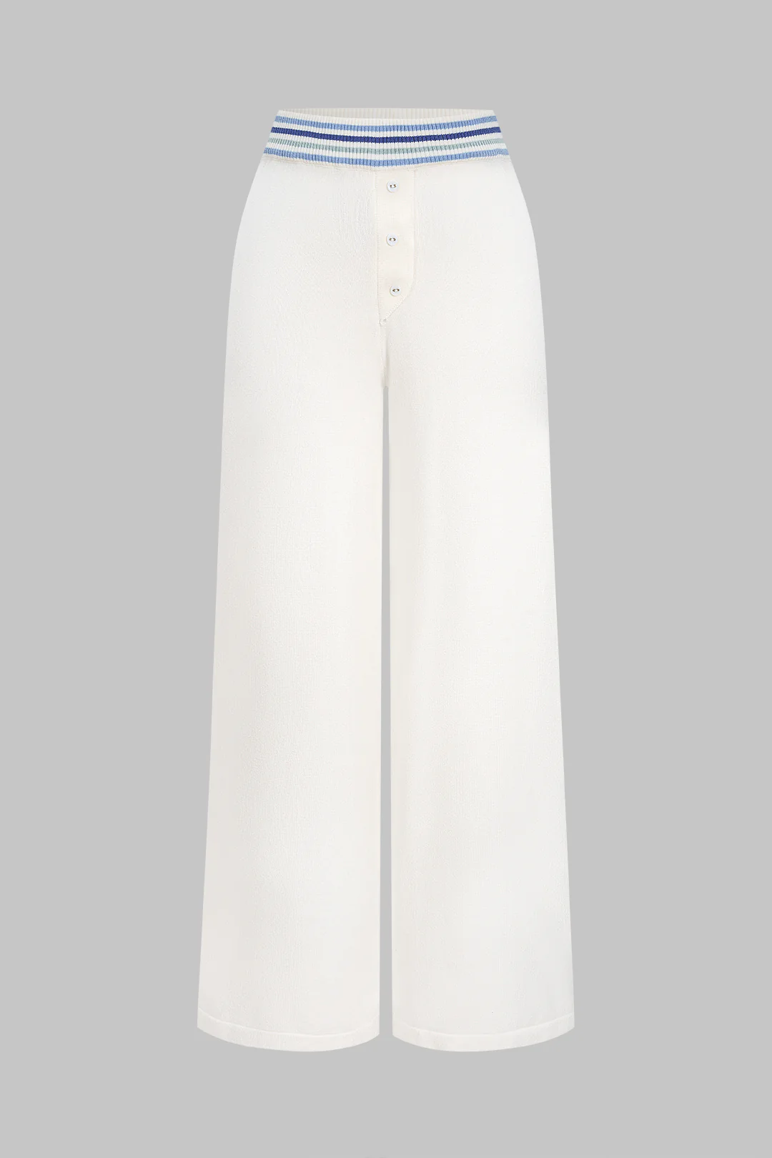 Knit Button Contrast Wide Leg Pants - Flockneti