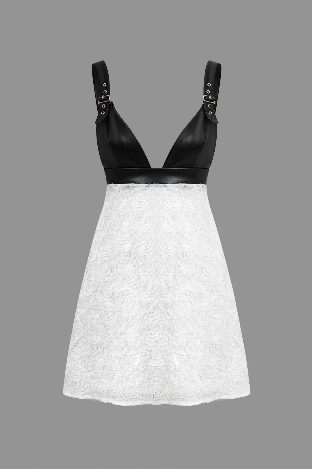 Faux Leather Appliques Sleeveless Mini Dress - Flockneti