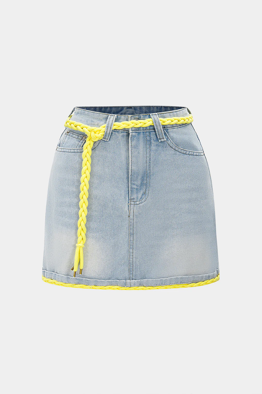 Denim Patchwork Shirred High Waist Skirt - Flockneti