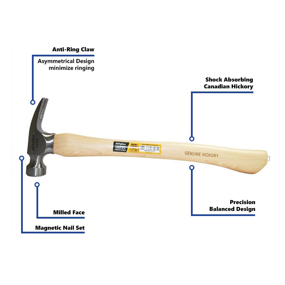 Big Horn Framing Hammer 21oz Curved Handle - Flockneti