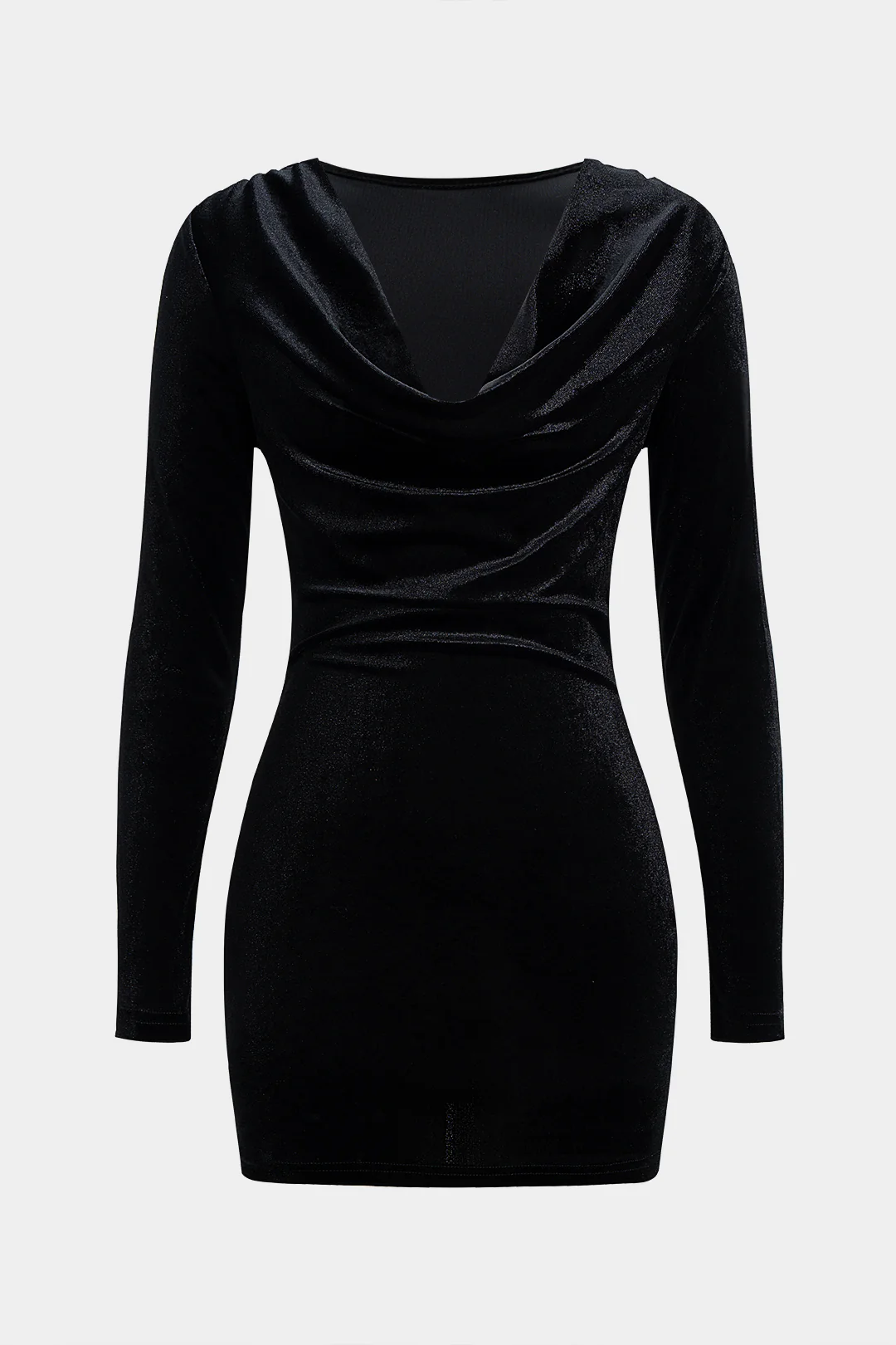 Velvet Deep V-Neck Ruched Long Sleeve Mini Dress - Flockneti