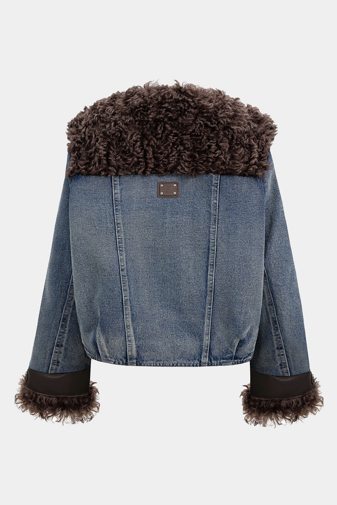 Denim Patchwork Faux Fur Pocket Outerwear - Flockneti