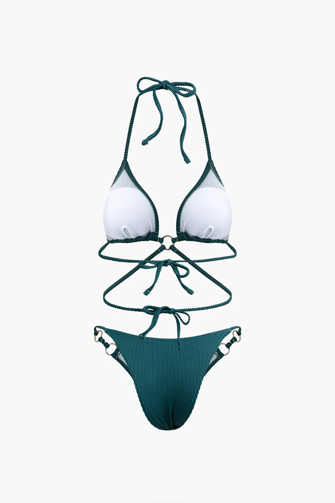 Halter Neck Tie Up Backless Striped Bikini Set - Flockneti