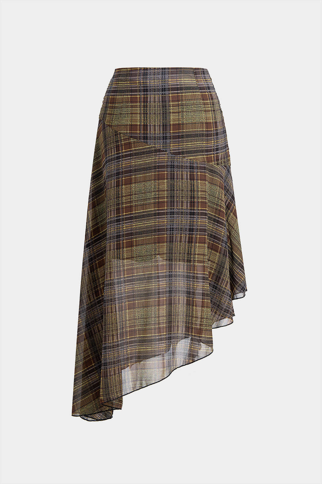 Plaid Ruched Asymmetrical Hem Skirt - Flockneti