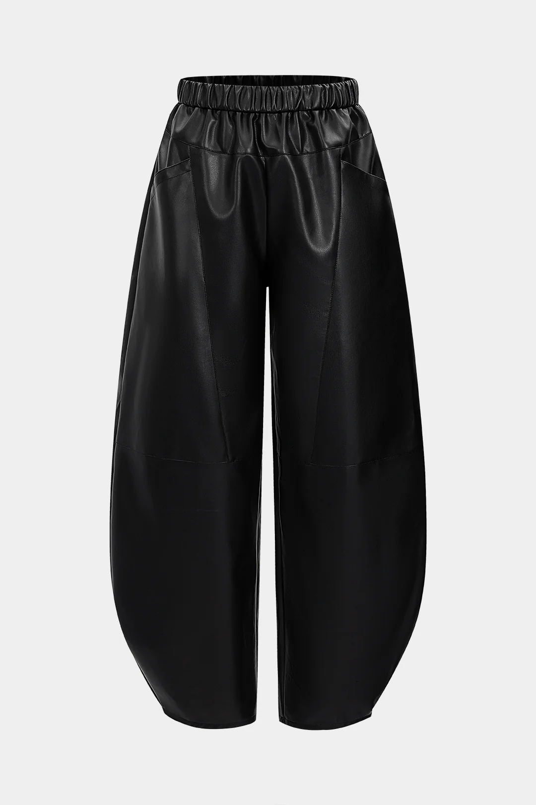Faux Leather Shirred Waistband High Waist Trousers - Flockneti