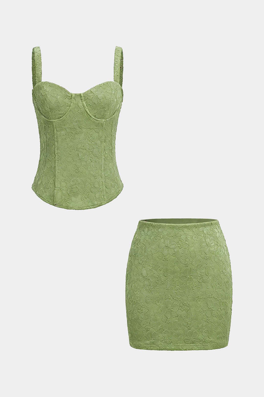 Lace Corset Waist Cami Top And Mini Skirt Set - Flockneti