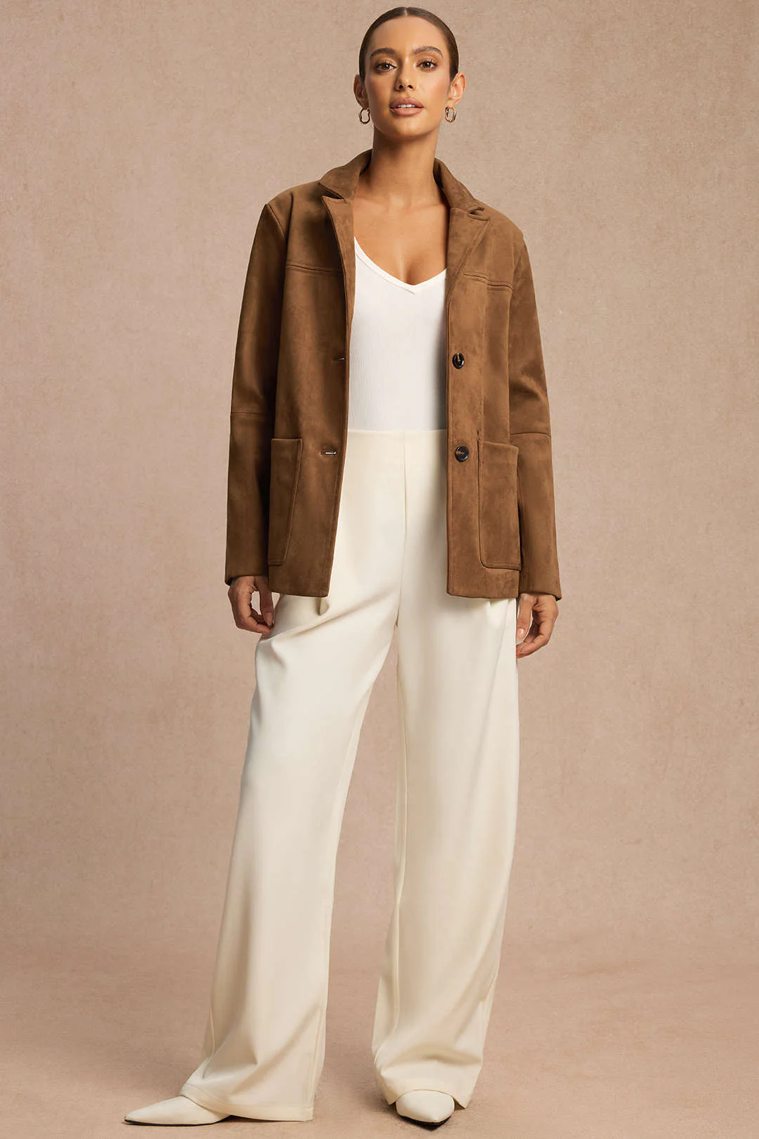 Suede Notched Lapel Blazer - Flockneti