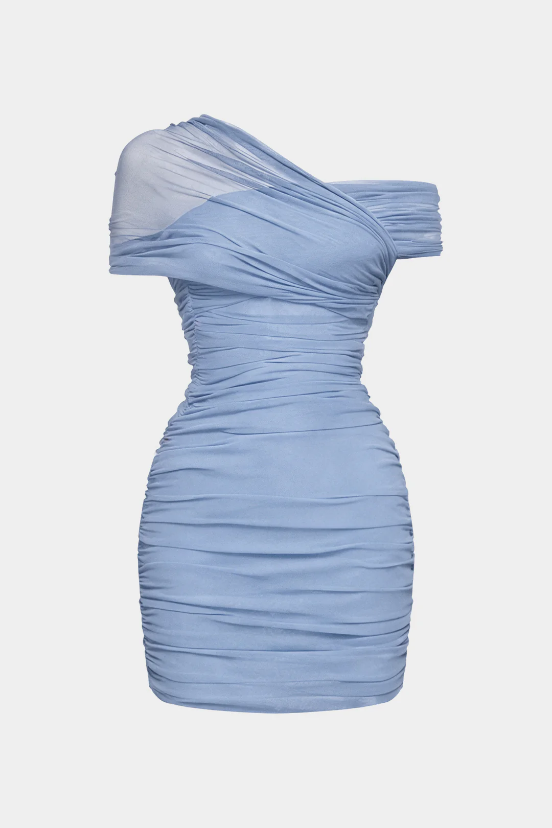 Mesh One Shoulder Asymmetrical Sleeveless Mini Dress - Flockneti